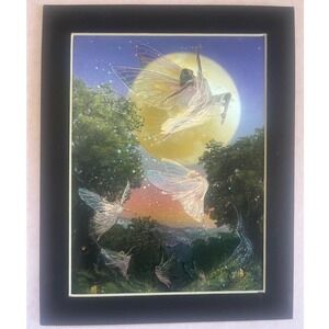 Fairy Art Print Framed Fantasy Moonlit Scene Wall Decor Art Print W Mat 8x10 New